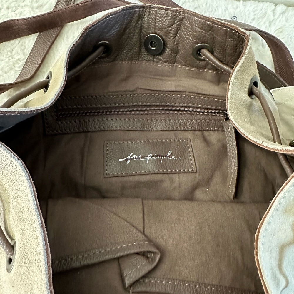 Suede Drawstring Bucket Bag in Taupe - Picture 6 of 7